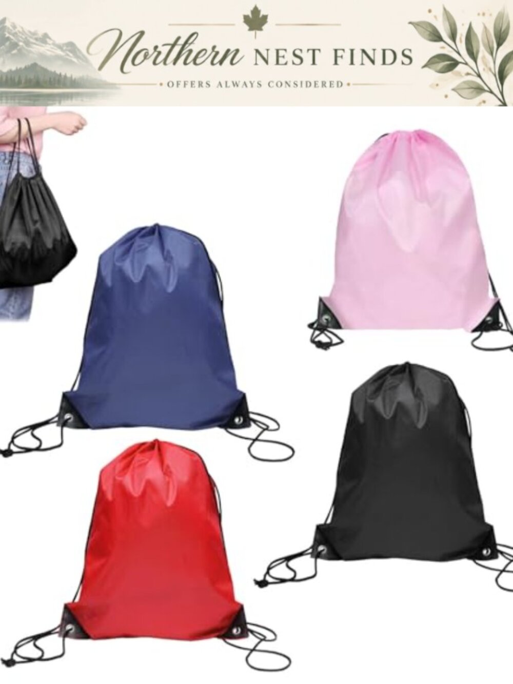 4 Pack Drawstring Backpack Bags Water-Resistant Polyester Oxford Fabric